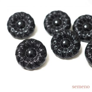 黒　フラワー ヴィンテージボタン チェコガラスボタン　PCZB058