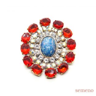 ★オパール風ガラスストーン サークル型　ブローチ風　チェコガラスボタン