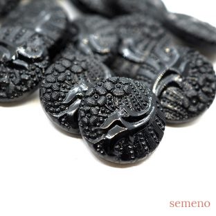 黒 小花柄 チェコガラスボタン　ヴィンテージボタン