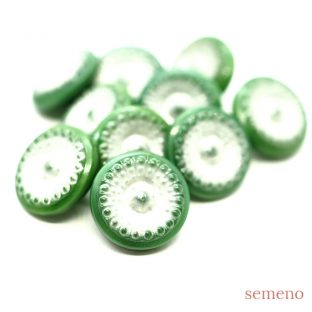 2pc グリーン パールペイント　ミニチェコガラスボタン　ヴィンテージボタン