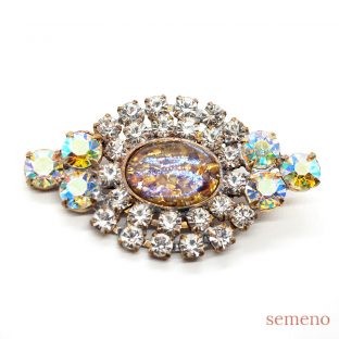 オパール風ガラスストーン ブローチ風　チェコガラスボタン