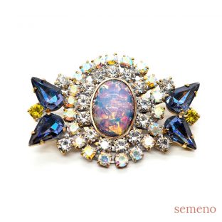 オパール風ガラスストーン ドロップ ブローチ風　チェコガラスボタン