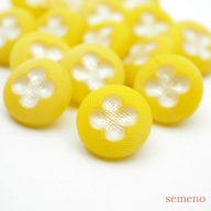 2pc 　イエロー　白花デザイン　チェコガラスボタン　ヴィンテージボタン