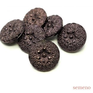 6pc 暗めのブロンズ　フラワーレース風　チェコガラスボタン　ヴィンテージボタン