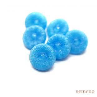 ★6pc 　青　さりげないフラワーデザイン　チェコガラスボタン　ヴィンテージボタン