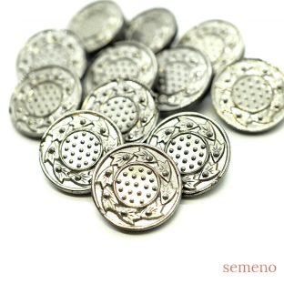 シルバー　草の輪とドットデザイン 　チェコガラスボタン　ヴィンテージボタン