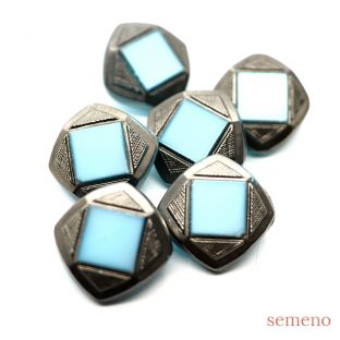 6pc ブルー　ダイヤデザイン　ガラスボタン