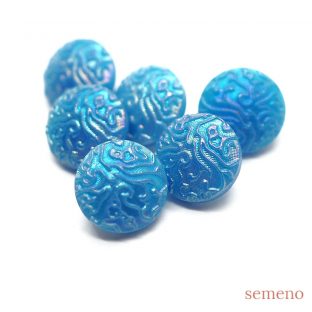 ★6pc 　青　紋様デザイン　チェコガラスボタン　ヴィンテージボタン