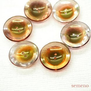 6pc クリアオーロラ 2つ穴 チェコガラスボタン　ヴィンテージボタン