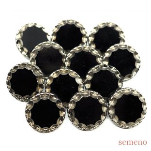 ブラック　　シルバー縁取り　　ガラスボタン　PCZB132