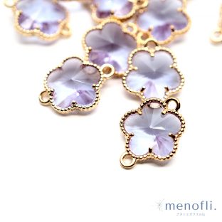 薄紫　両カン付き　花型　ゴールド枠　チャーム　チャイナガラス ラインストーン　グラスストーン